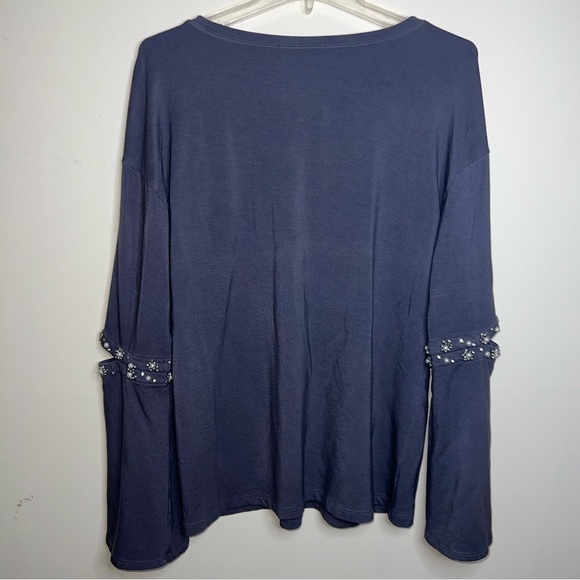 I.N.C. Embellished Pearl and Rhinestone Cutout Elbow Gray Top Size Large - Picture 4 of 11